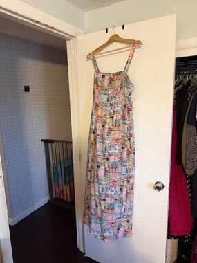 Multicolor Printed Midi Dress with Adjustable Straps